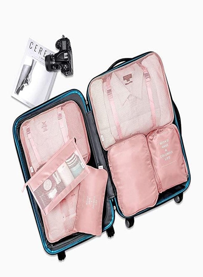 BKQPTL Travel organizer 7 in 1 Travel Packing Cosmetics Luggage Packing Organizers Set Makeup Bags,Laundry Cosmetics Organizer Packing Cubes with Shoe Bag for travel (Pink, nylon) - Image 2